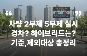 차량2부제 차량5부제 경차 하이브리드 시작일 시행일 공공기관 공무원 공영주차장 민간 홀수 짝수 제외대상 전기차 렌트카 수소차 장애인차량 임산부 유아 영업용 영업차 단속 불이익